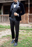 Men 3 Piece Black Velvet Tuxedo Suit Wedding Suit Slim Fit Suit Sainly