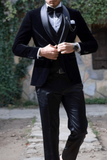 Men 3 Piece Black Velvet Tuxedo Suit Wedding Suit Slim Fit Suit Sainly