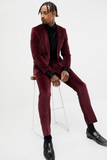 Men 2 Piece Maroon Velvet Suit Winter Wedding Suit Sainly