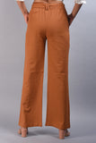 SAINLY Apparel & Accessories Brown Cotton Linen Wide Leg Trousers For Women