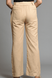 SAINLY Apparel & Accessories Cream Colour Cotton Linen Wide Leg Trousers For Women