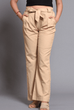 SAINLY Apparel & Accessories Cream Colour Cotton Linen Wide Leg Trousers For Women