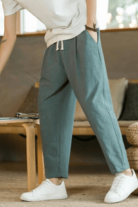 SAINLY Apparel & Accessories Green / M Basic Men's Cotton Linen Pants Male Casual Solid Color Breathable Loose Trousers Straight Pants
