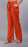 SAINLY Apparel & Accessories Orange Cotton Linen Wide Leg Trousers For Women