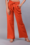 SAINLY Apparel & Accessories Orange Cotton Linen Wide Leg Trousers For Women