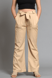 SAINLY Apparel & Accessories Small / Cream Cream Colour Cotton Linen Wide Leg Trousers For Women