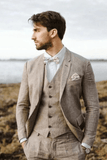SAINLY Men's Three Piece Suit 32 / 26 Men Linen Suits, Men Suits, Brown 3 Piece Linen Suits, Two Button Linen Suits, Wedding Groom Wear, Summer Suits, Beach Suits