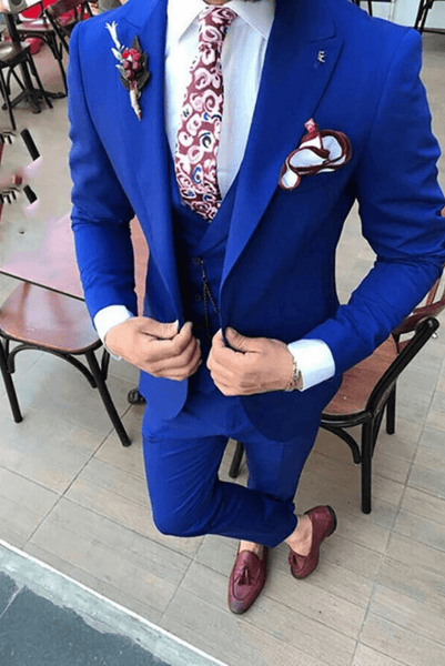 Mens 3-Piece Slim-Fit Shiny All Satin Suit Royal main image 0
