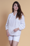 SAINLY Shirts & Tops Women Cotton White Shirt, Crochet Lace Eyelet White Long Sleeve Blouse For Women & Girl