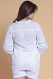 SAINLY Shirts & Tops Women Cotton White Shirt, Crochet Lace Eyelet White Long Sleeve Blouse For Women & Girl