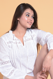 SAINLY Shirts & Tops Women Cotton White Shirt, Crochet Lace Eyelet White Long Sleeve Blouse For Women & Girl