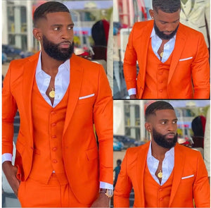 Men 3 Piece Suit Orange Wedding Suit Slim Fit Elegant Suit Formal Wear Prom Wear Gift For Him