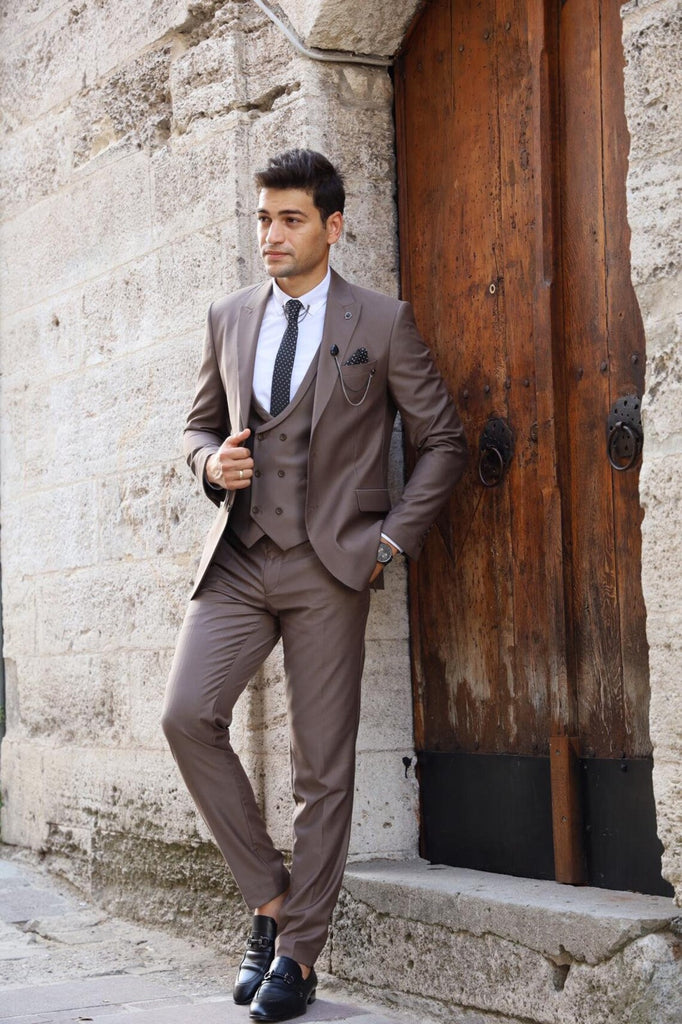 Men Brown 3 Piece Suit Wedding Party Wear Slim Fit Suit Bespoke