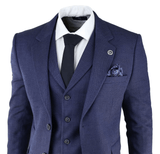 Men Tweed 3 Piece Blue Suit Winter Suit Wedding Prom Wear Sainly