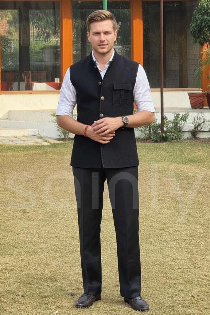 HOT ! Modi Jacket Woolen Half Jackets For Mens Men Black Half Jacket Nehru Style With Mandarin Collar Wedding And Festive Outfit HOT ! Modi Jacket Woolen Half Jackets For Mens Men Black Half Jacket Nehru Style With Mandarin Collar Wedding And Festive Outfit