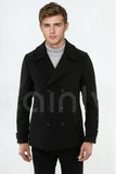 Men’s black tweed double-breasted peacoat for winte