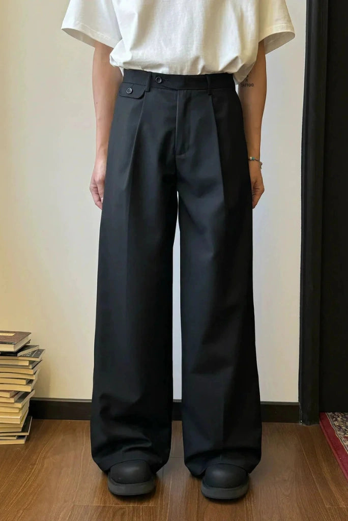high waisted pleated dress pants Men Pleated Pants High Waisted Pants Palazzo Pants Black Wide Leg Pant 44