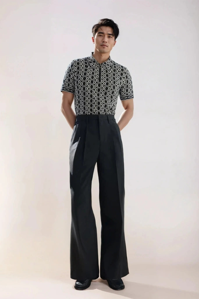 Men High Waist Pants Pleated Pants Wide Leg Pants Flare Trousers 52 Men High Waist Pants Pleated Pants Wide Leg Pants Flare Trousers 52