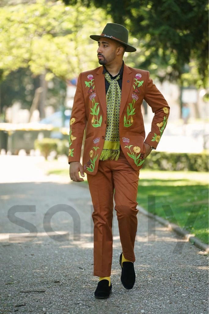 Men Embroidery Rust Suit Western Wedding Suit Prom Suit Custom Suit 50 / 40 Men Embroidery Rust Suit Western Wedding Suit Prom Suit Custom Suit 50 / 40
