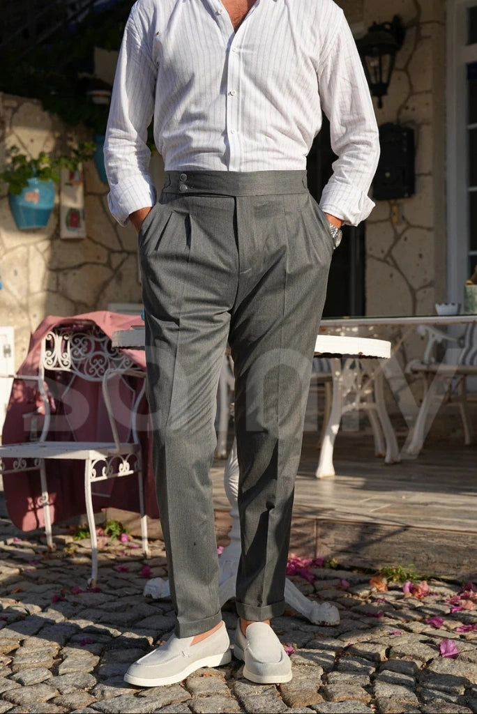 grey lycra pleated trousers for men, stylish office wear