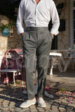 grey lycra pleated trousers for men, stylish office wear