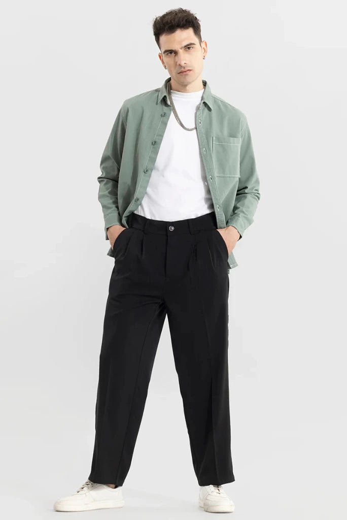 Men Black Korean Trouser Casual Korean Style Relaxing Pant Black 44