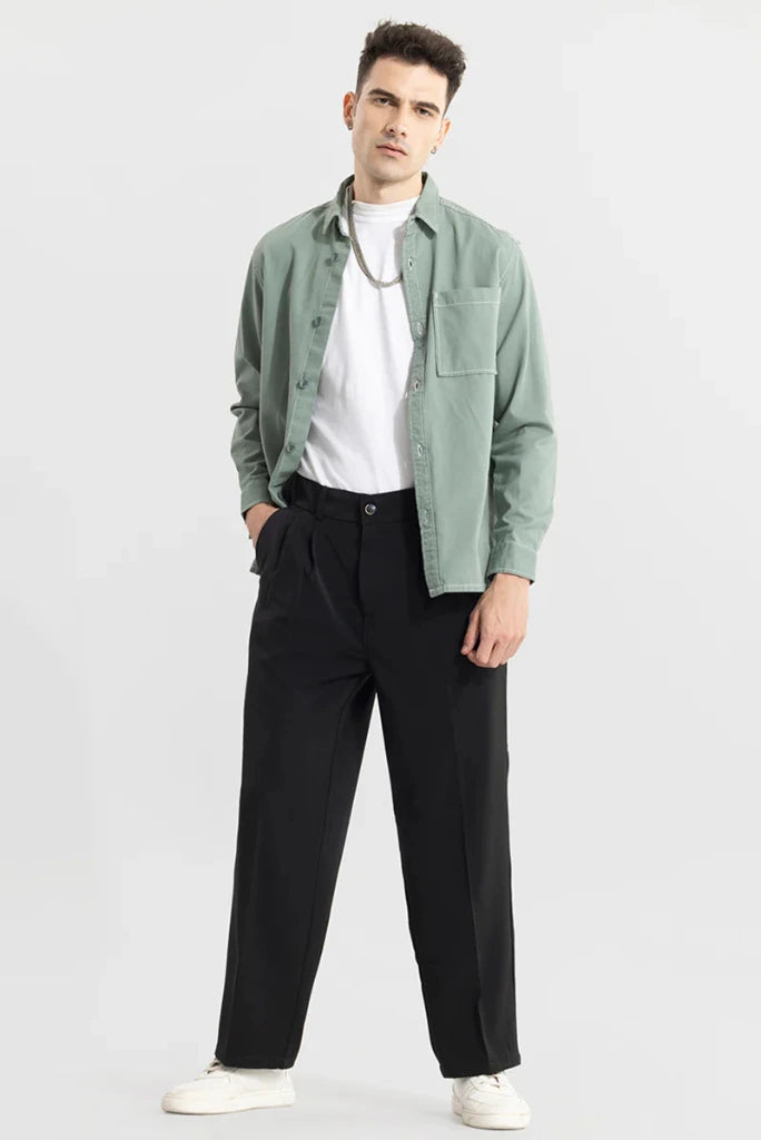 Men Black Korean Trouser Casual Korean Style Relaxing Pant Black 44