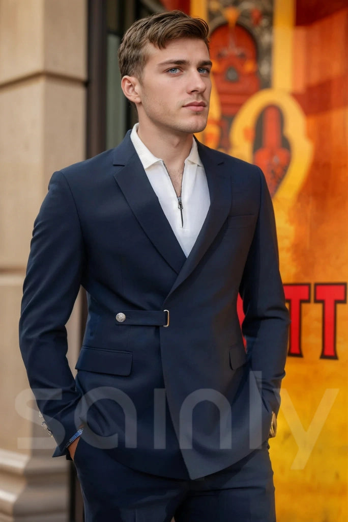Sophisticated & Classic Navy Blue Suit For Men- Sainly Sophisticated & Classic Navy Blue Suit For Men- Sainly
