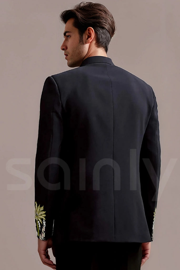 Elegant Navy Blue Men's Blazer Jodhpuri Bandhgala Ethnic Outfit