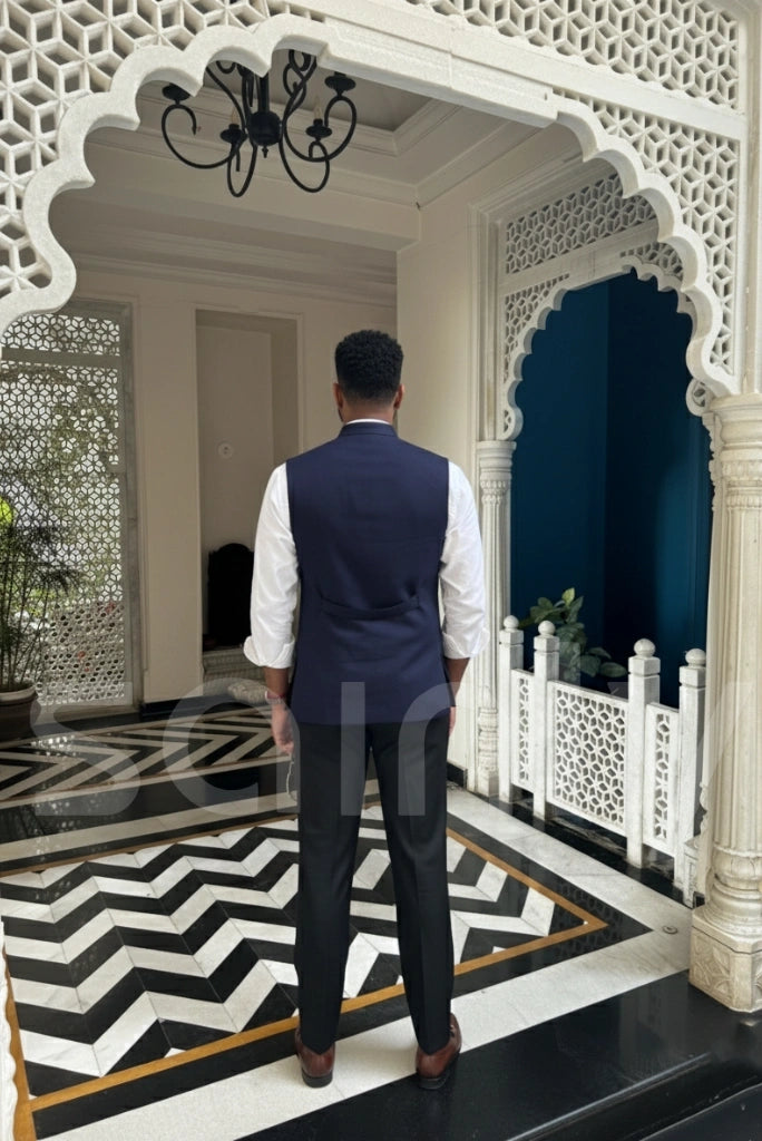 nehru jacket formal wedding dress for men Stylish Navy Blue –Weddings Receptions And Events 1812Gown