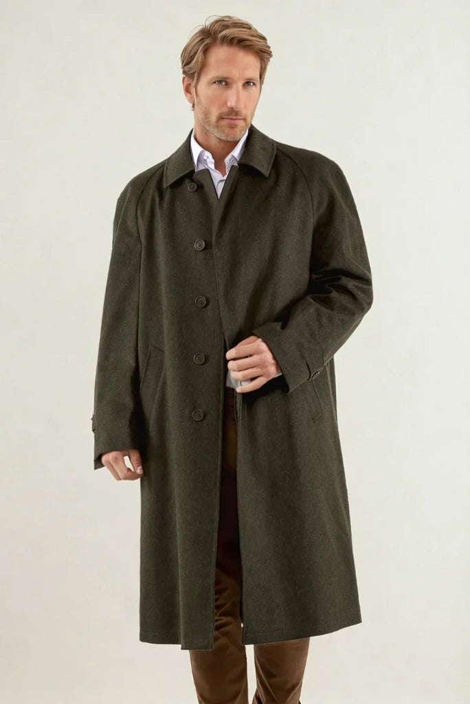 Tweed Long Coat Men Stylish Overcoat Winter Olive Green Long Jacket