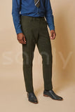 Stylish olive green tweed trousers for men, perfect for formal, and party wear