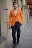 Stylish Orange Men's Blazer Two-Button Coat For Weddings And Parties