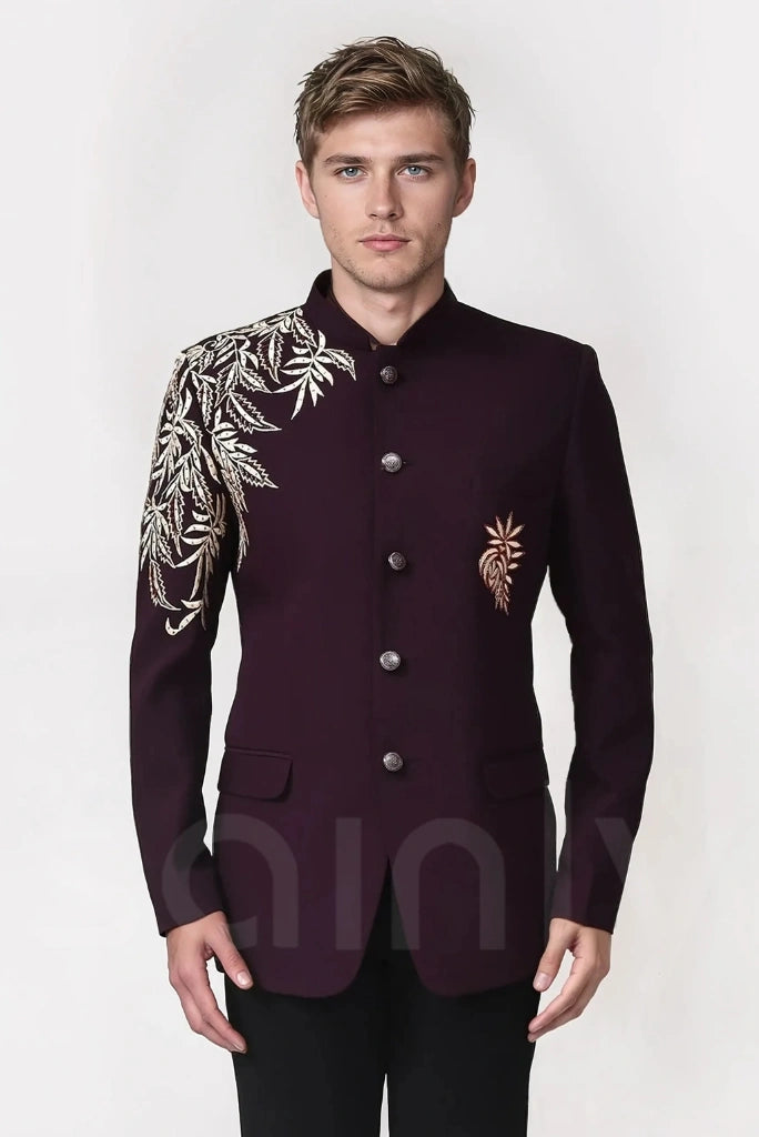 Men’s Purple Embroidered Jodhpuri Blazer – Wedding And Party Wear