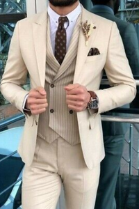 Men Suits Beige 3 Piece Slim Fit Suit Men Formal Suit Men Clothing Wedding Wear Gift Elegant Fashion Suit