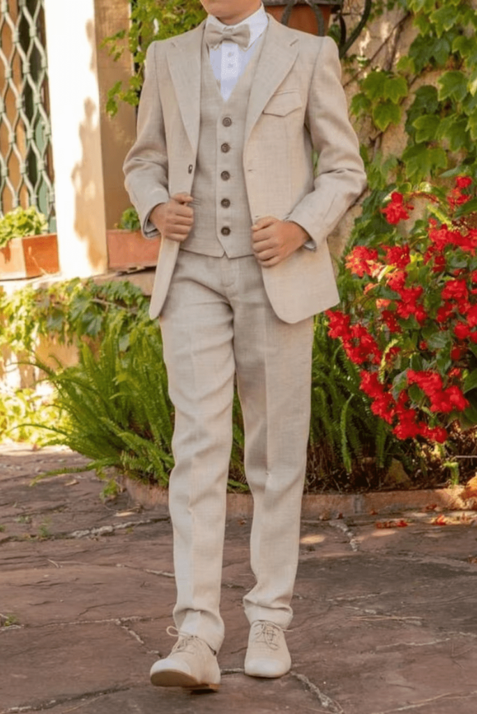 Kids Three Piece Suit Beige Boys Formal Suit Wedding Suit Kids Slim Fit Suits Suit Party Wear Bespoke Tailoring