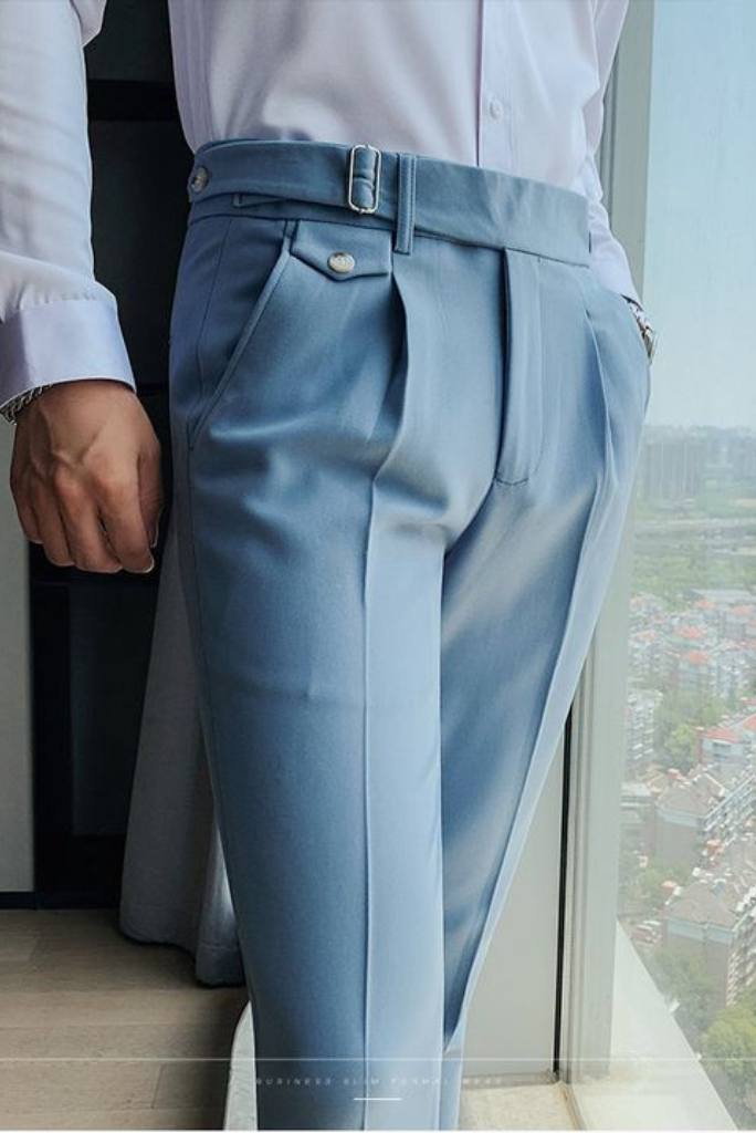 Men Wedding Pant Sky Blue Slim Fit Elastic Office Pant Sainly 48
