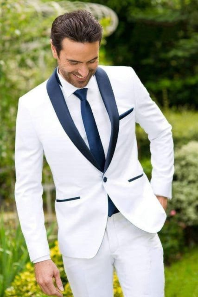 Men Tuxedo White Suit Piece Slim Fit Suit Beach Wedding Suit Sainly
