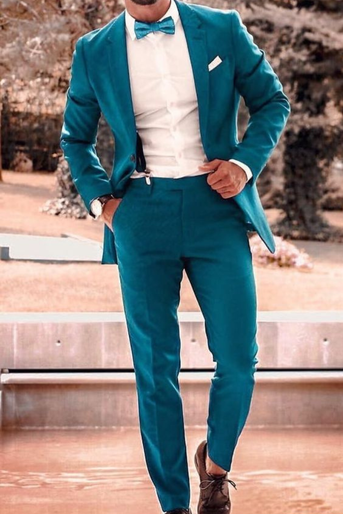 Men Two Piece Teal Blue Suit Slim Fit Suit Wedding Suit Sainly