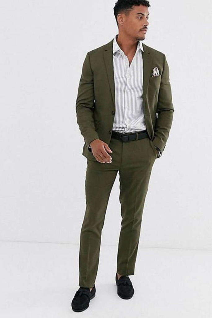 Men 2 Piece Suit Green Wedding Suit Men Dinner Formal Suit Olive Sainly 50 / 34