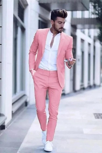 Men Pink Suit 2 Piece Suit Slim Fit Suit Engagement Wear Suit Sainly