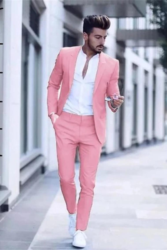 Men's Pink Suit 2 Piece Formal Wedding Suit Slim Fit Suit Engagement Prom  Wear Suit Gift For Him