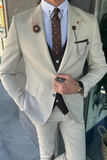 Men Suits Cream 3 Piece Slim Fit Two Button Wedding Groom Sainly