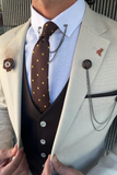 Men Suits Beige 3 Piece Slim Fit Two Button Wedding Groom Sainly