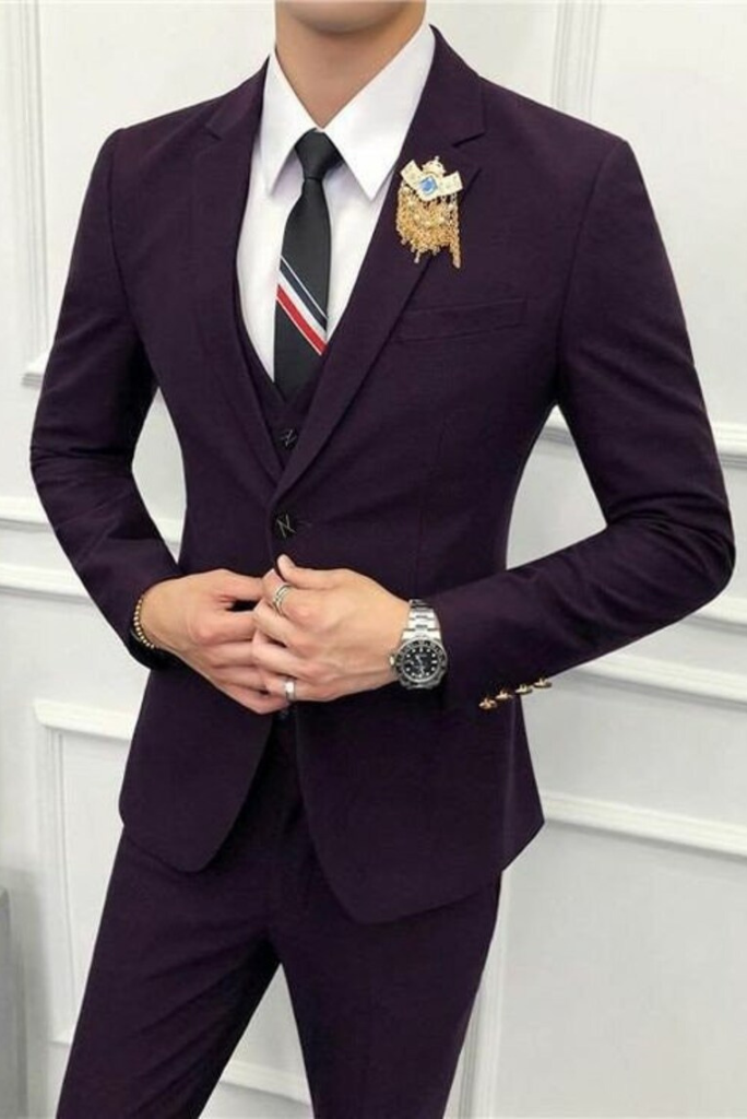 Men 3 Piece Suit Slim Fit Suit Wedding Elegant Purple Suit Sainly
