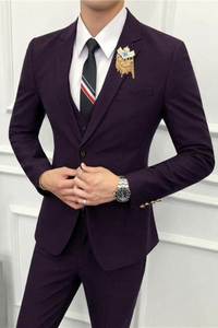 Men 3 Piece Suit Slim Fit Suit Wedding Elegant Purple Suit Sainly