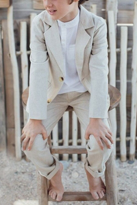 Boys 2 Piece Suit Slim Fit Linen Beige Suit Kids Clothing Sainly
