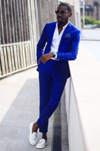 Men 2 Piece Suit Wedding Royal Blue Suit Office Elegant Suit Sainly