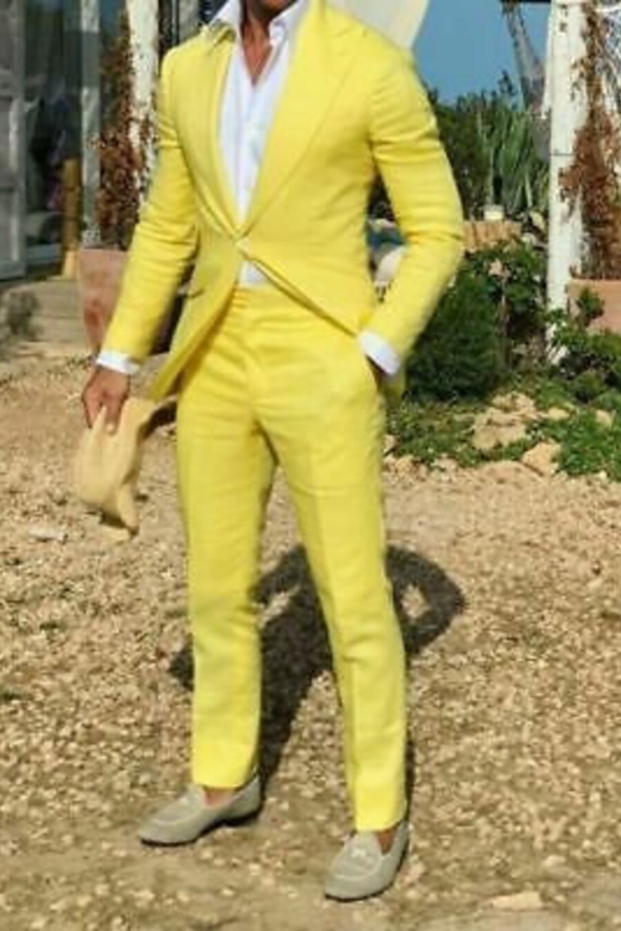 Suit Men Suit Slim Fit Yellow Stripe 2 Pieces Jacket Pants Business Formal  Casual Wedding Groom Suits Party Prom (Color : Yellow, Size : L code) :  Amazon.co.uk: Fashion