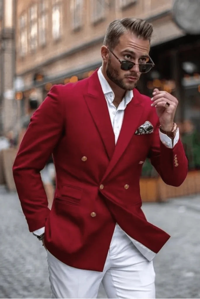 Double Breasted Red Suit Wedding 2 Piece Beach Suit Dinner Suit Sainly 38 / 52